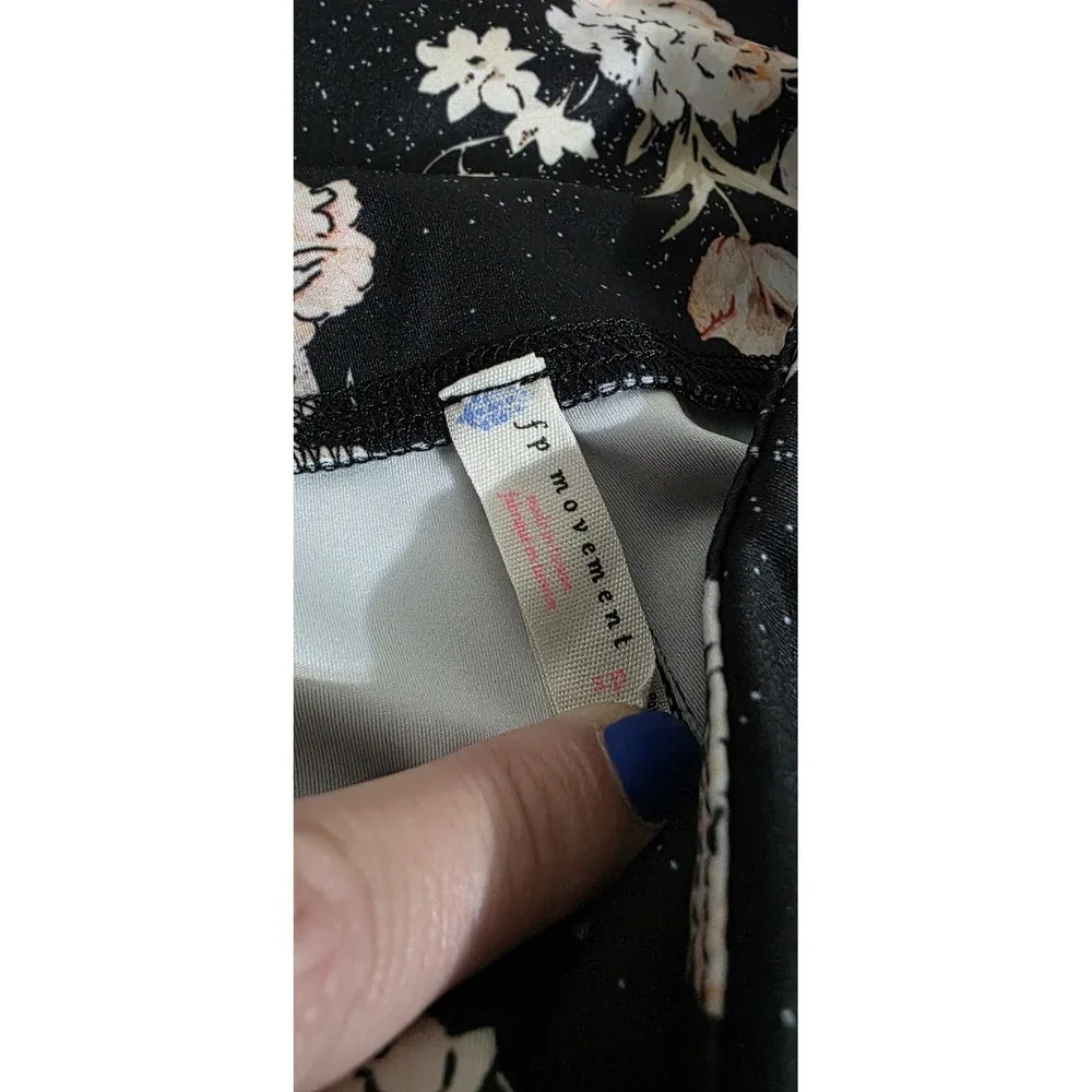 NEW Free People Liza Floral High Rise‎ Active Pants Legging SzS Black Mesh Side